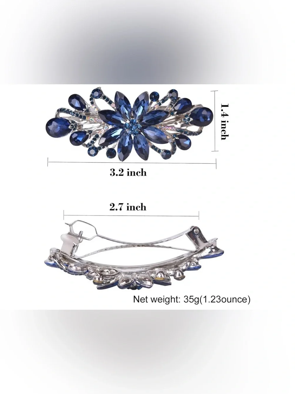 Anthropologie Navy and Silver Crystal Floral Hair Barrette